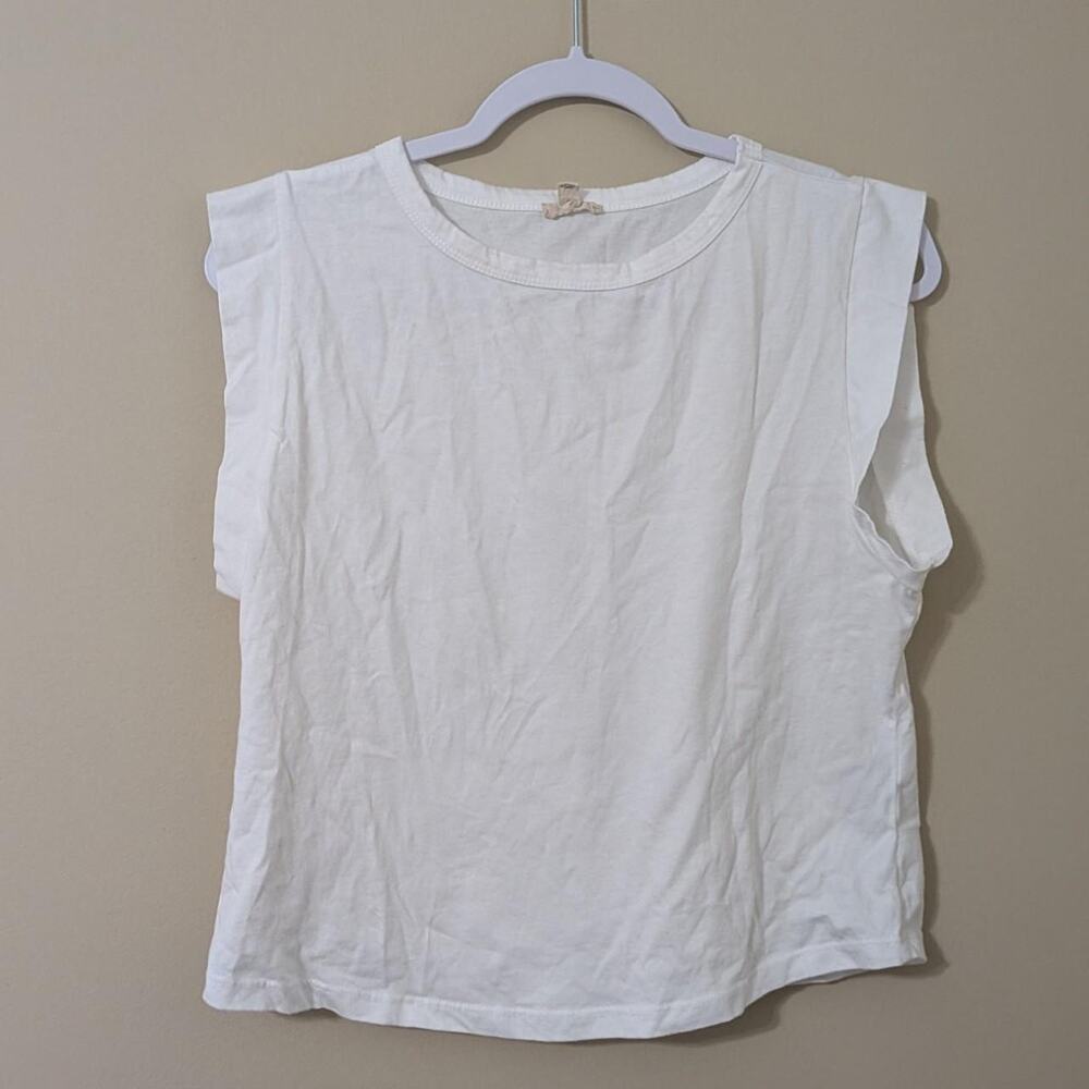 Anthropologie Pilcro White Muscle Tee Flutter Cap Sleeve Top